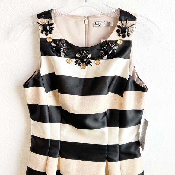 ELIZA J 2 PETITE STRIPED SHINY CREAM CHAMPAGNE ROSE GOLD WOMEN DRESS BRAND NEW - Picture 2 of 10